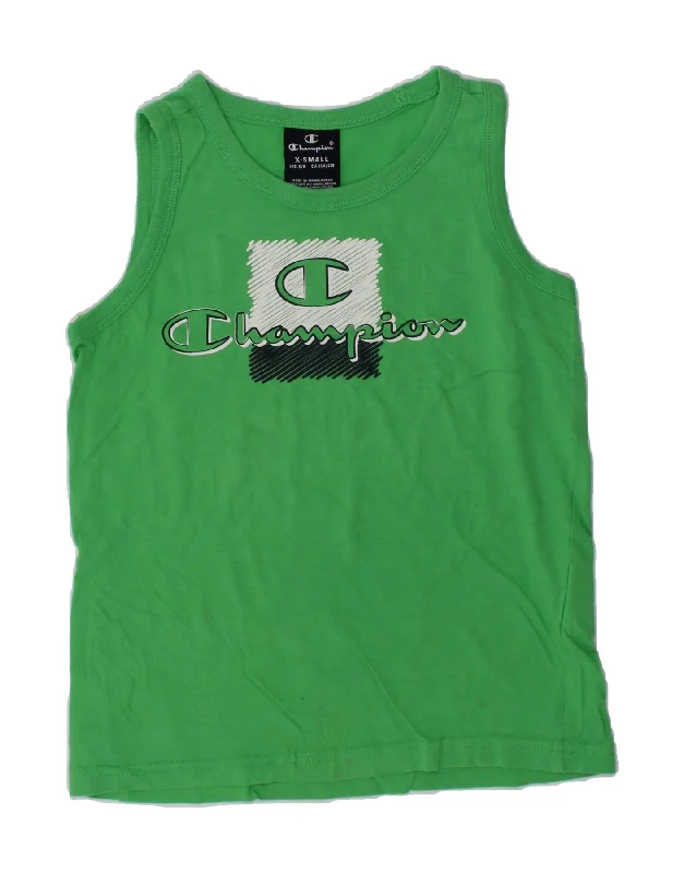 men's winter vests -CHAMPION Boys Graphic Vest Top 5-6 Years XS  Green Cotton