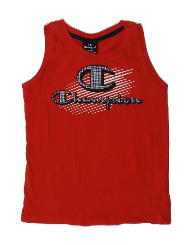 men's fashionable vests -CHAMPION Boys Graphic Vest Top 7-8 Years Small  Red Cotton