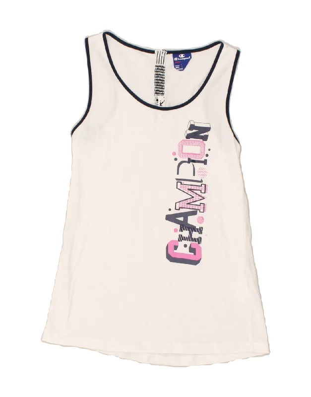 elegant waistcoats for men -CHAMPION Girls Graphic Vest Top 13-14 Years XL White Cotton