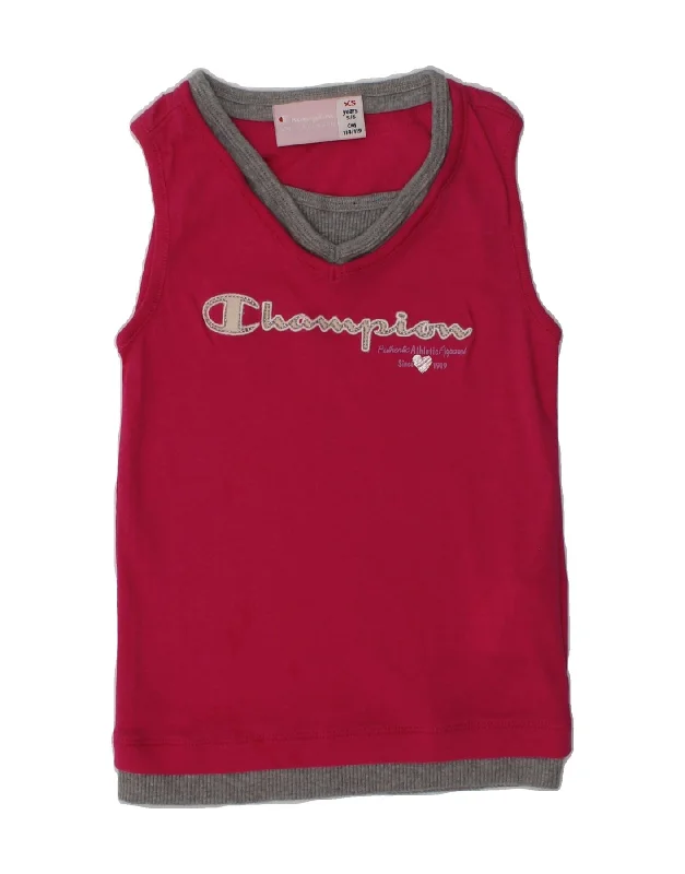 versatile vests for men -CHAMPION Girls Graphic Vest Top 5-6 Years XS Pink Cotton