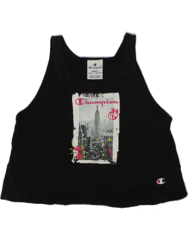 button-down vests for men -CHAMPION Girls Graphic Vest Top 7-8 Years Small Black