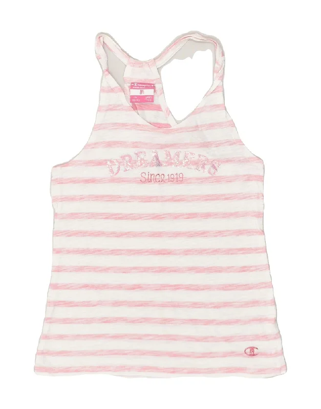 urban style vests for men -CHAMPION Girls Graphic Vest Top 9-10 Years Medium Pink Striped Cotton