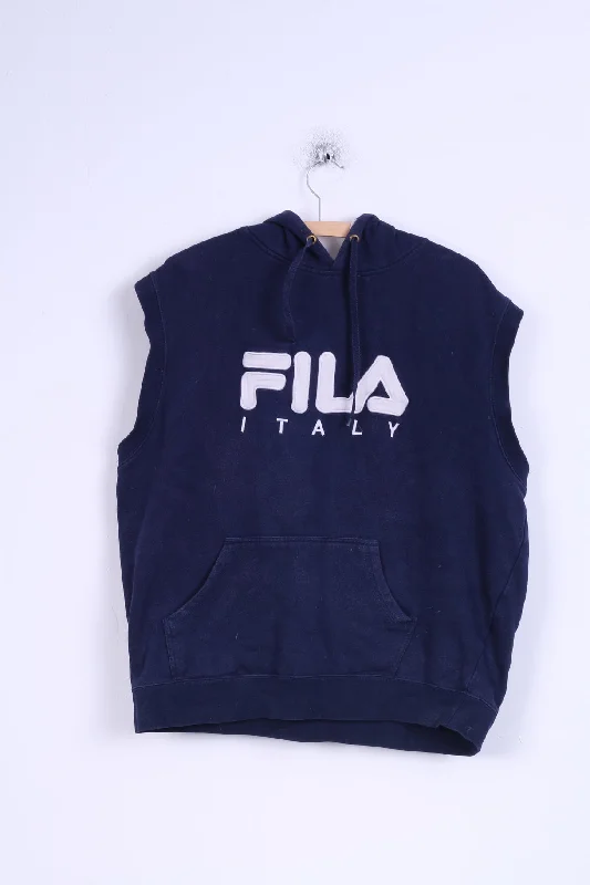 men's soft sweatshirts -FILA Italy Mens XL Vest Blouse Navy Cotton Hoodie Top