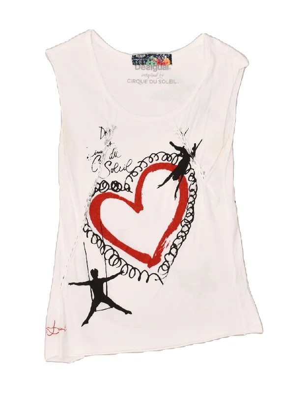 vests for layering for men -DESIGUAL Girls Asymmetric Graphic Vest Top 14-15 Years XL White Cotton