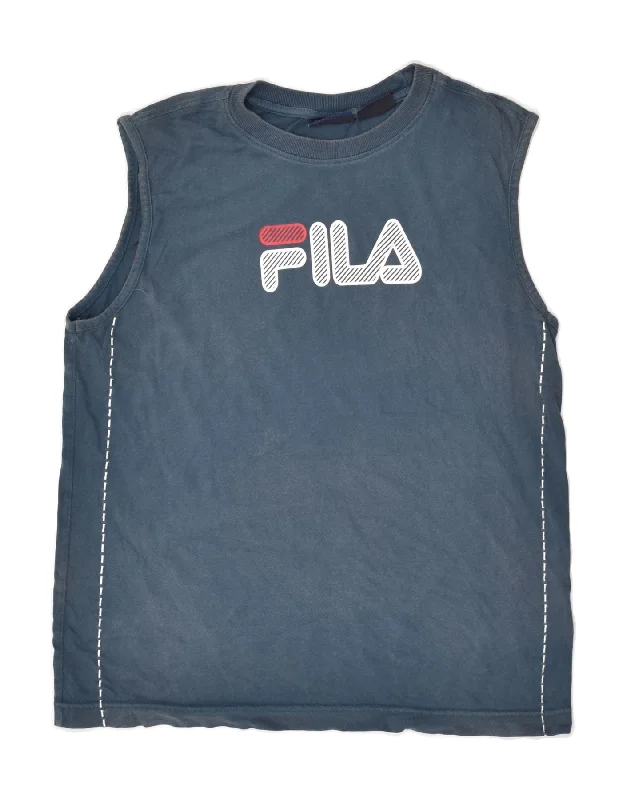 men's formal sleeveless vests -FILA Boys Graphic Vest Top 11-12 Years Navy Blue Cotton