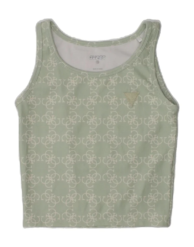 men's sleeveless jackets -GUESS Girls Graphic Vest Top 7-8 Years Green Geometric Polyester