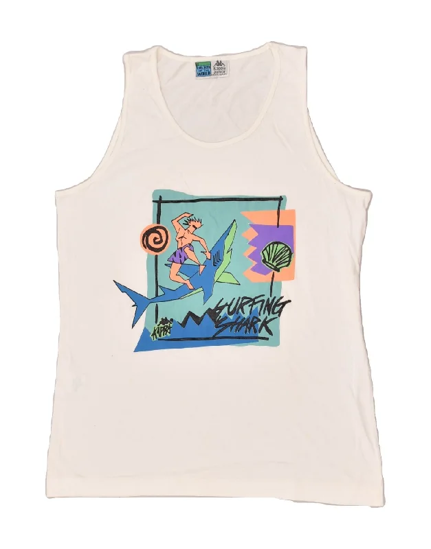 men's vest for evening wear -KAPPA Boys Graphic Vest Top 15-16 Years Off White Cotton