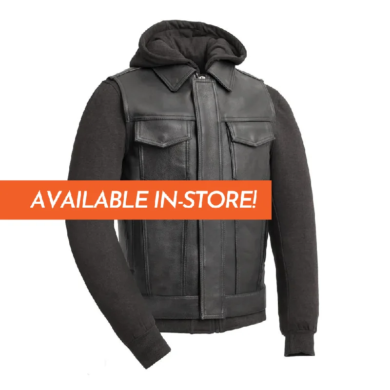 casual pullover sweatshirts -Kent Men's Motorcycle Leather Vest and Hoodie - Extreme Biker Leather