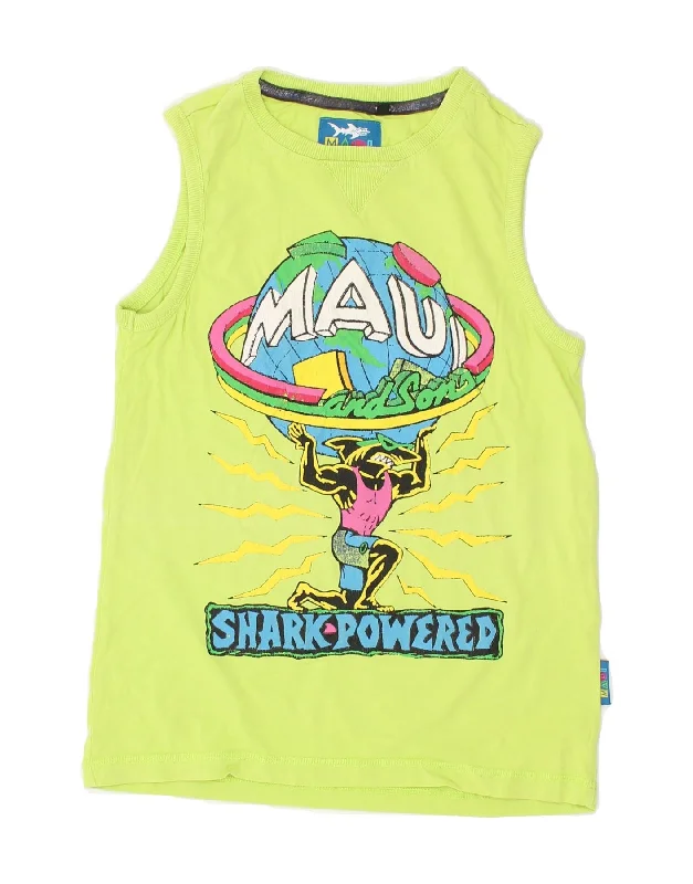 outdoor vests for men -MAUI AND SONS Boys Graphic Vest Top 11-12 Years Green Cotton