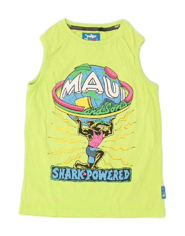 men's stylish waistcoats for suits -MAUI AND SONS Boys Graphic Vest Top 11-12 Years Green Cotton