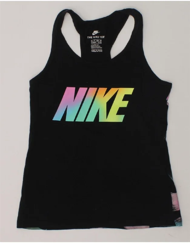 men's vest with pockets -NIKE Girls Graphic Vest Top 6-7 Years XS Black Spotted Cotton