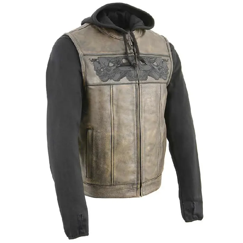 graphic sweatshirts for men -Open Road Men's Skull Hoodie Leather Vest