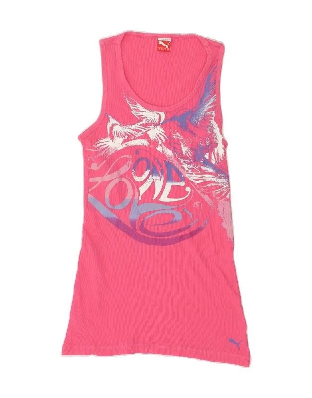 warm vest jackets for men -PUMA Girls Graphic Vest Top 13-14 Years Pink