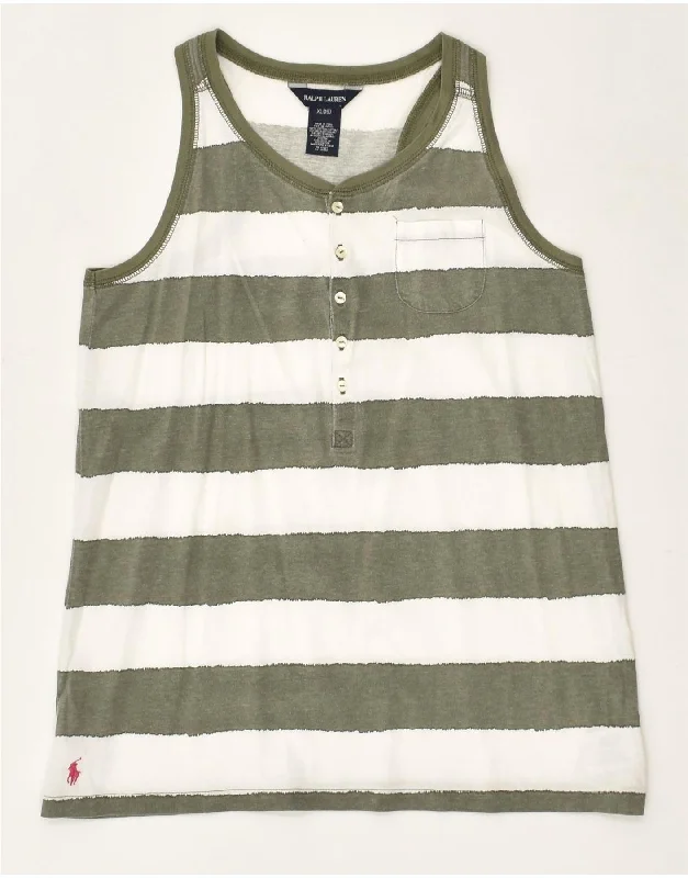 fashionable sleeveless vests for men -RALPH LAUREN Boys Vest Top 15-16 Years XL Green Striped Cotton