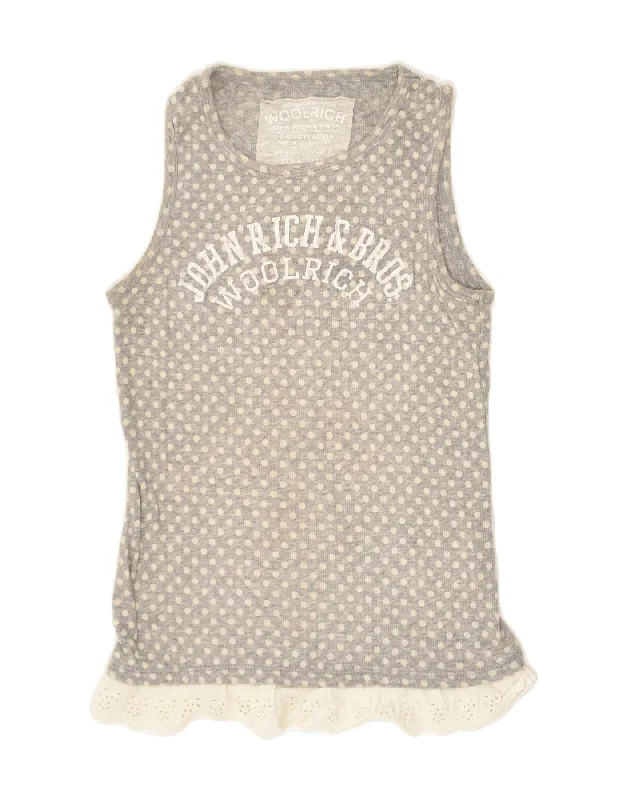 tailored vests for men -WOOLRICH Girls Graphic Vest Top 7-8 Years Grey Polka Dot Cotton