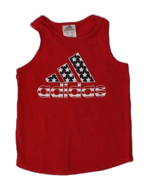 men's checkered waistcoats -ADIDAS Girls Graphic Vest Top 5-6 Years Red Cotton