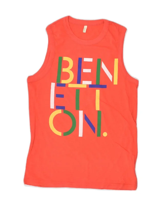 dress waistcoats for men -BENETTON Boys Graphic Vest Top 11-12 Years 2XL Red Cotton