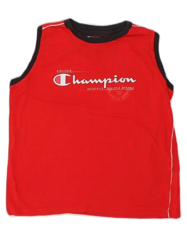 men's trendy waistcoats -CHAMPION Boys Classic Graphic Vest Top 11-12 Years Large  Red Cotton