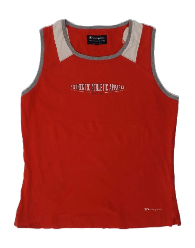 men's sleeveless waistcoats -CHAMPION Boys Graphic Vest Top 10-11 Years Large Red Cotton