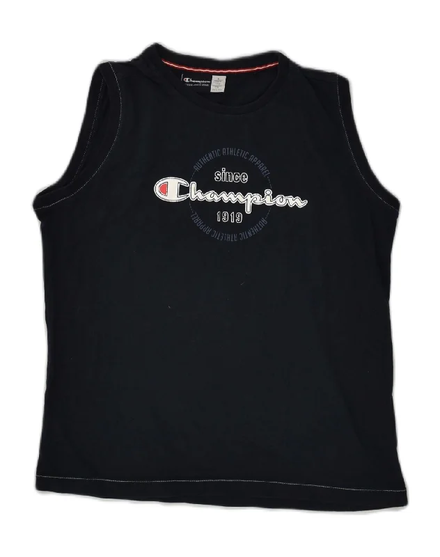 men's winter vests -CHAMPION Boys Graphic Vest Top 11-12 Years Large  Navy Blue Cotton