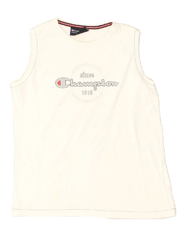 men's waistcoats for layering -CHAMPION Boys Graphic Vest Top 11-12 Years Large White Cotton