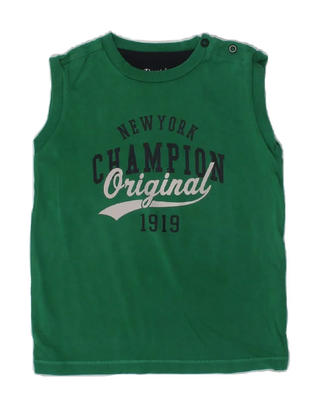 men's formal vests -CHAMPION Boys Graphic Vest Top 2-3 Years XL Green Cotton