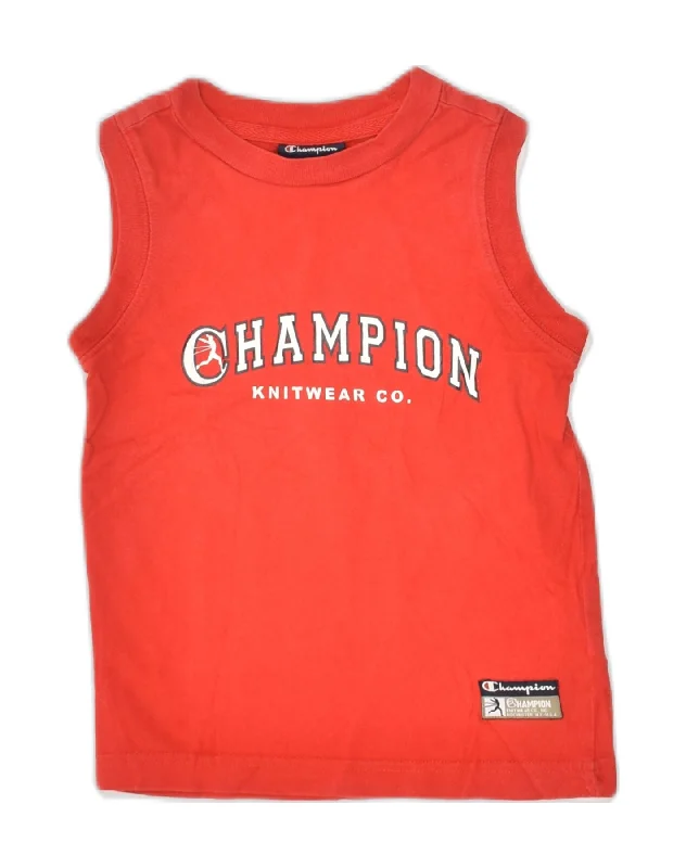 men's casual sleeveless vests -CHAMPION Boys Graphic Vest Top 3-4 Years Red Cotton