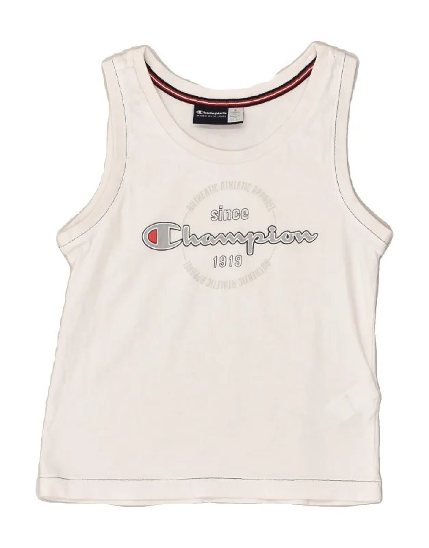 sleek vests for men -CHAMPION Boys Graphic Vest Top 7-8 Years Small White Cotton