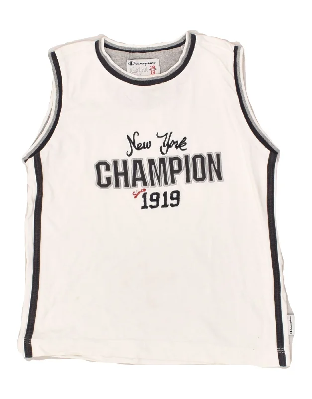 modern waistcoats for men -CHAMPION Boys Graphic Vest Top 7-8 Years Small White Cotton