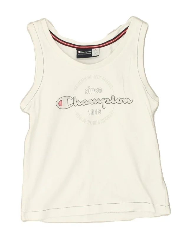 modern vests for men -CHAMPION Boys Graphic Vest Top 7-8 Years Small White Cotton