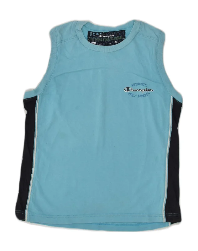 men's leather waistcoats -CHAMPION Boys Graphic Vest Top 9-10 Years Medium  Blue Cotton