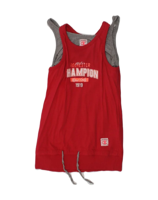 stylish wool waistcoats for men -CHAMPION Girls Graphic Vest Top 9-10 Years Medium Red Cotton