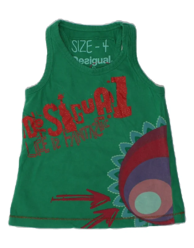 multi-pocket vests for men -DESIGUAL Girls Graphic Vest Top 3-4 Years Green Geometric Cotton