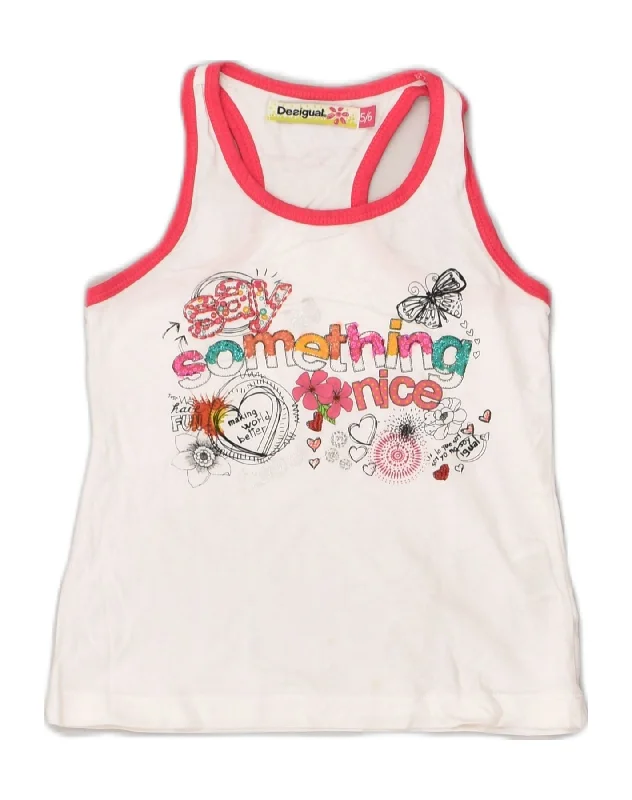 smart casual vests for men -DESIGUAL Girls Graphic Vest Top 5-6 Years Off White Cotton