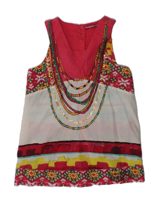 men's waistcoats for business -DESIGUAL Girls Sleeveless Graphic Vest Top 9-10 Years Red Cotton