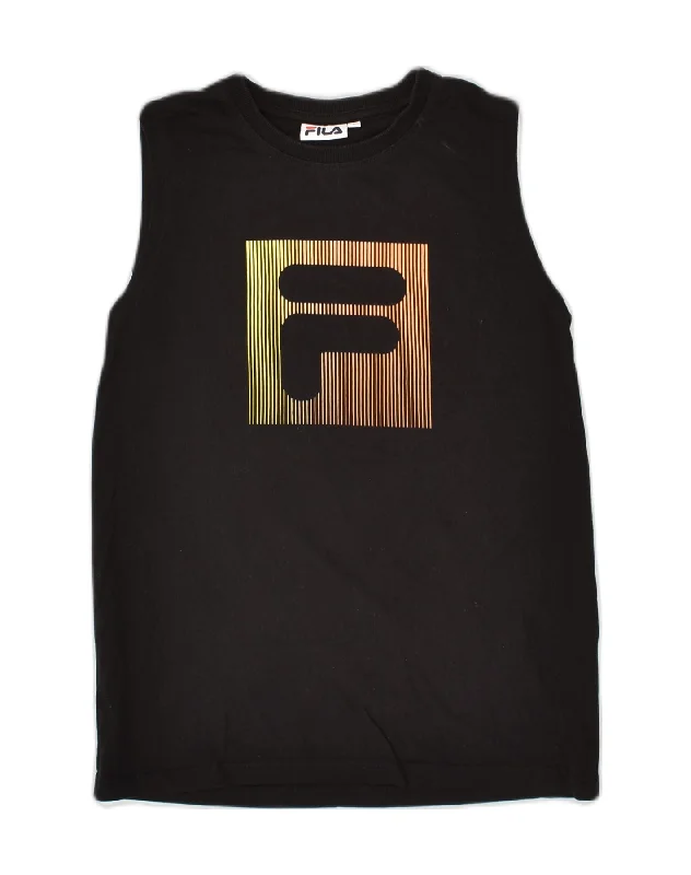 men's plaid vests -FILA Boys Graphic Vest Top 13-14 Years Black Cotton