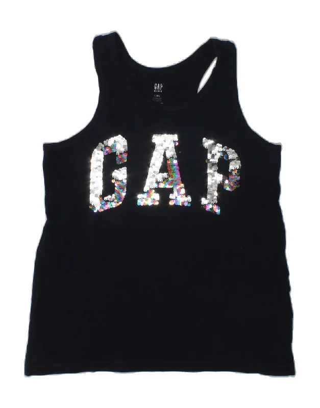 cotton waistcoats for men -GAP Girls Graphic Vest Top 11-12 Years Large Navy Blue Cotton