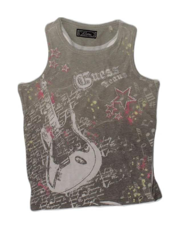 versatile vests for men -GUESS Girls Graphic Vest Top 7-8 Years Grey Cotton