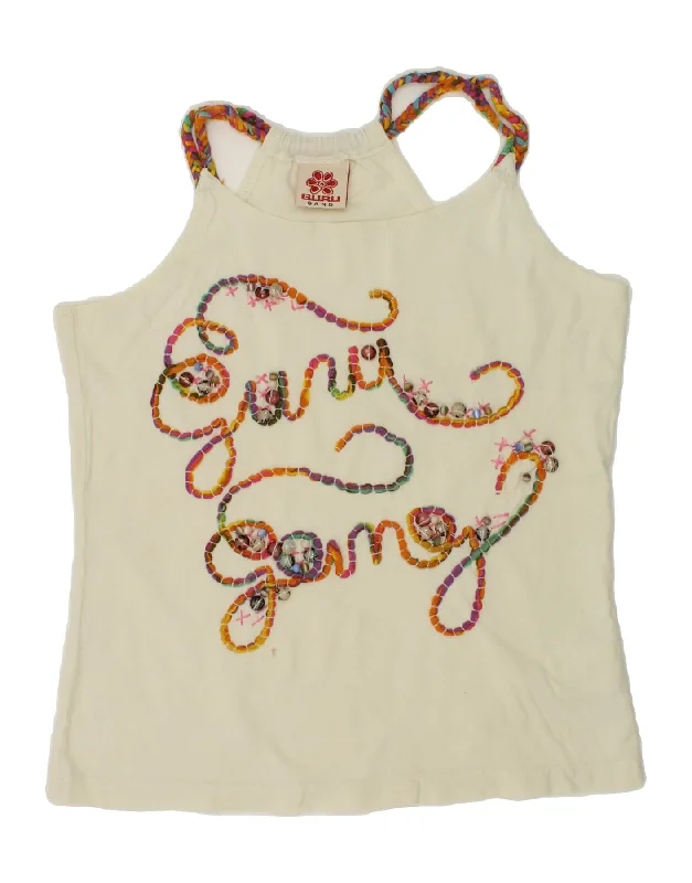 men's slim-fit sleeveless vests -GURU Girls Graphic Vest Top 9-10 Years Beige Cotton