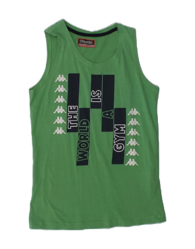 leather vests for men -KAPPA Boys Graphic Vest Top 9-10 Years Green Cotton