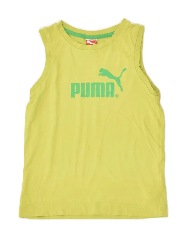 lightweight waistcoats for men -PUMA Boys Graphic Vest Top 9-10 Years Medium Green Cotton