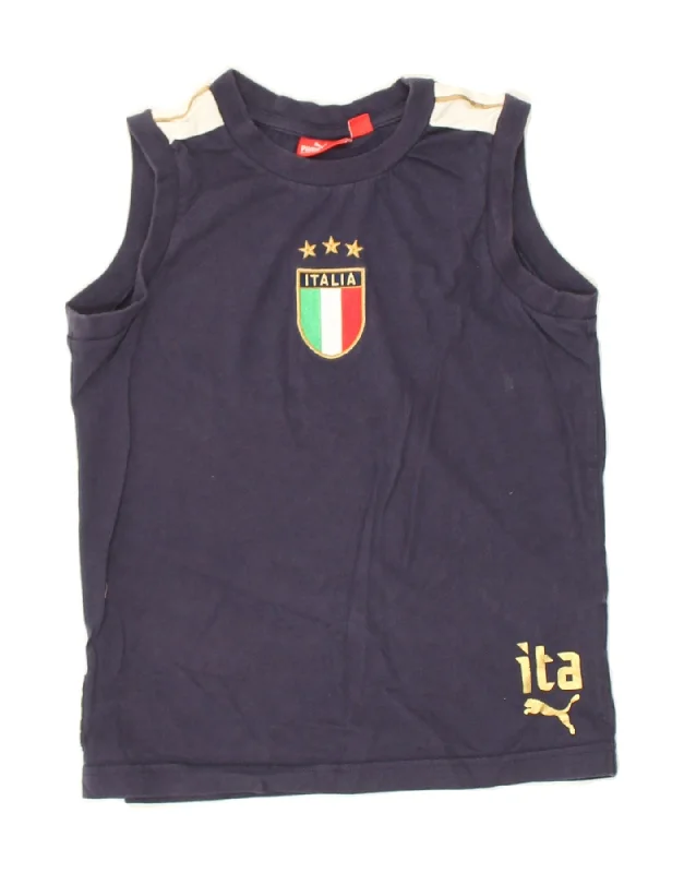 men's black vests for formal wear -PUMA Boys Graphic Vest Top 9-10 Years Medium Navy Blue Cotton