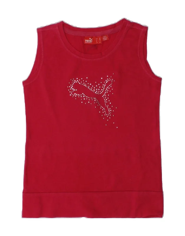 sleeveless jackets for men -PUMA Girls Graphic Vest Top 5-6 Years Red Cotton