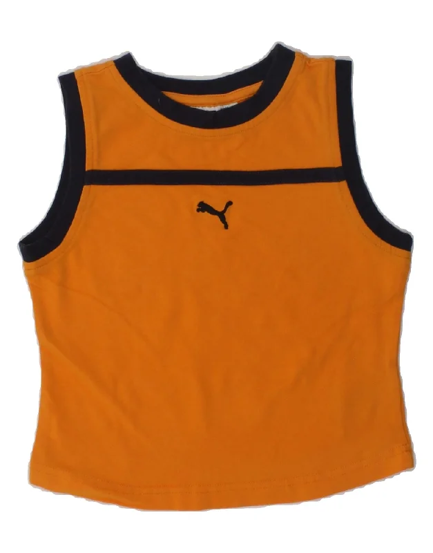 men's vests for layering with shirts -PUMA Girls Graphic Vest Top 9-10 Years Yellow Cotton