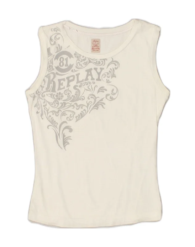 men's padded vests -REPLAY Girls Graphic Vest Top 7-8 Years White