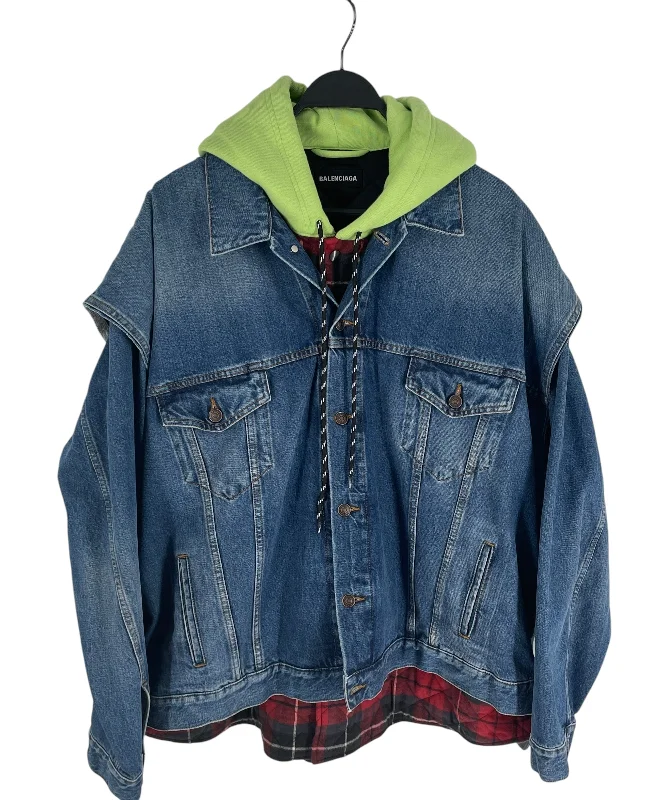 men's hoodies for casual wear -BALENCIAGA/Denim Jkt/46/Cotton/BLU/flannel lining neon hoodie