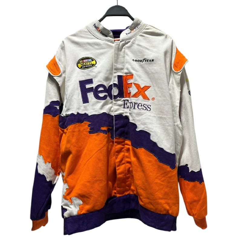 men's sporty vests -CHASE AUTHENTICS/Jacket/XL/Cotton/WHT/Graphic/FED EX RACING JACKET