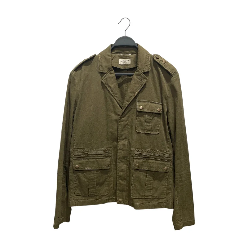 men's zippered vest jackets -SAINT LAURENT/Jacket/48/Cotton/GRN/Gabardine