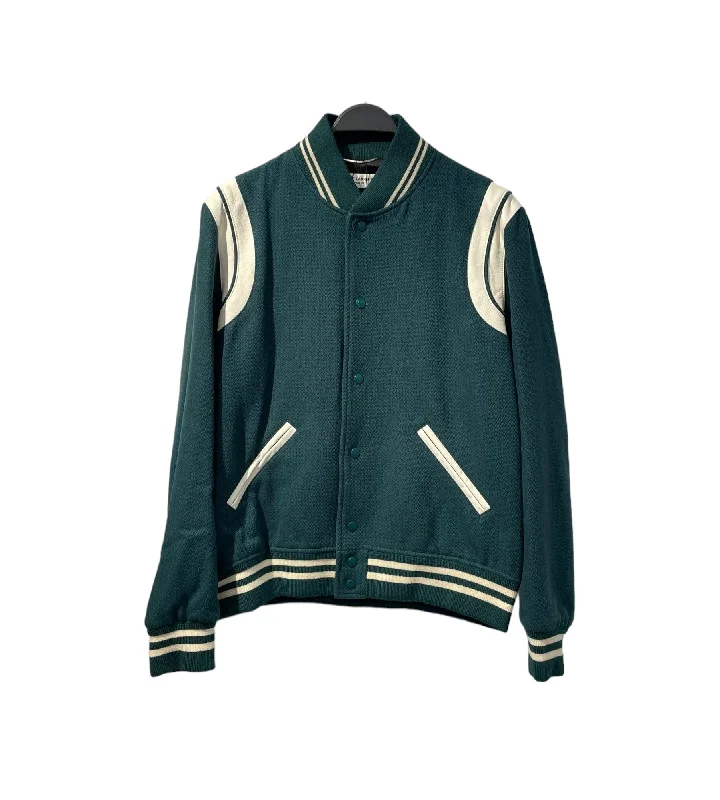 men's stylish knit vests -SAINT LAURENT/Jacket/54/Cotton/GRN/Stripe/Teddy Versity Jacket