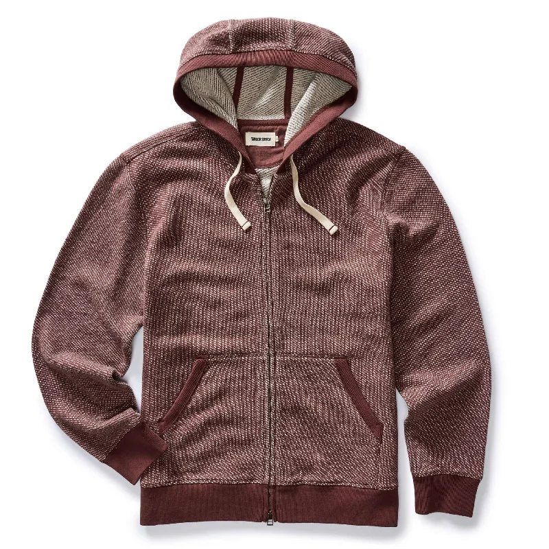 hoodie jackets for men -The Apres Zip Hoodie in Merlot French Terry Twill